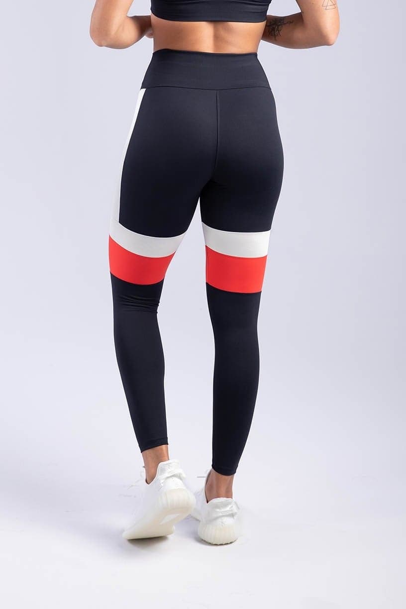 Calça Legging Duo Faixa (Preto / Branco / Vermelho) | Ref: K3319-A
