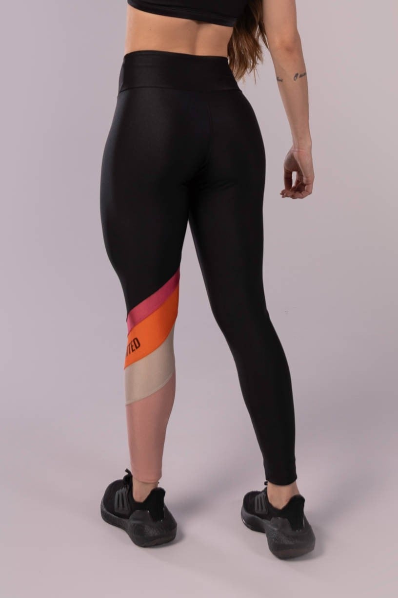 Calça Legging com Recortes Coloridos Pespontados (Preto / Rosa / Laranja / Nude) | Ref: K3482-A