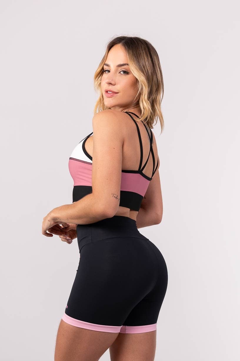 Top Tricolor e Alça Cruzada (Preto / Rosa / Branco) | Ref: K3882-A