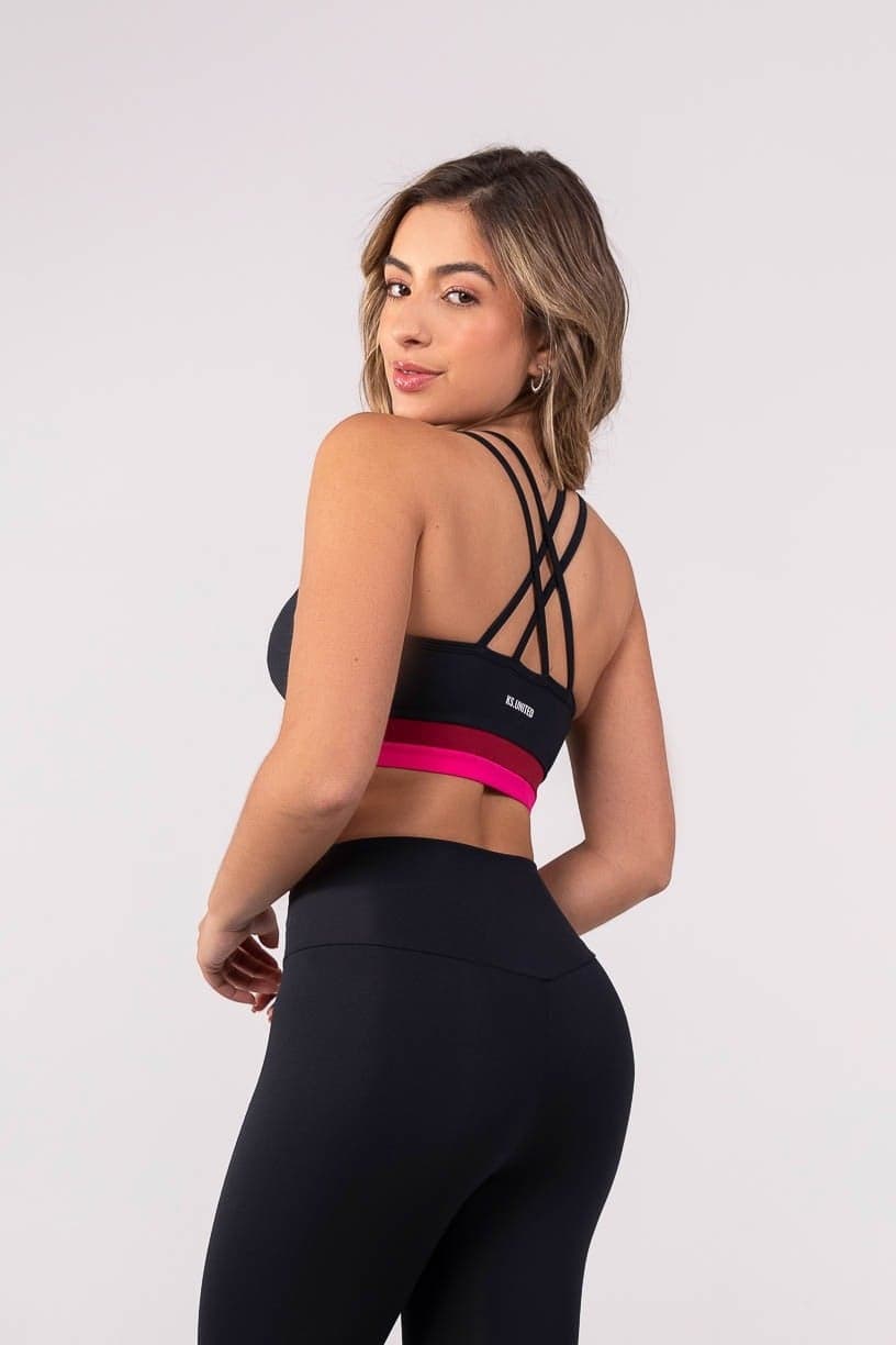 Top com Decote V e Alças Duplas Cruzadas (Preto / Rosa / Vinho) | Ref: K3837-A