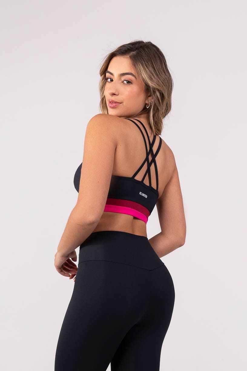 Top com Decote V e Alças Duplas Cruzadas (Preto / Rosa / Vinho) | Ref: K3837-A