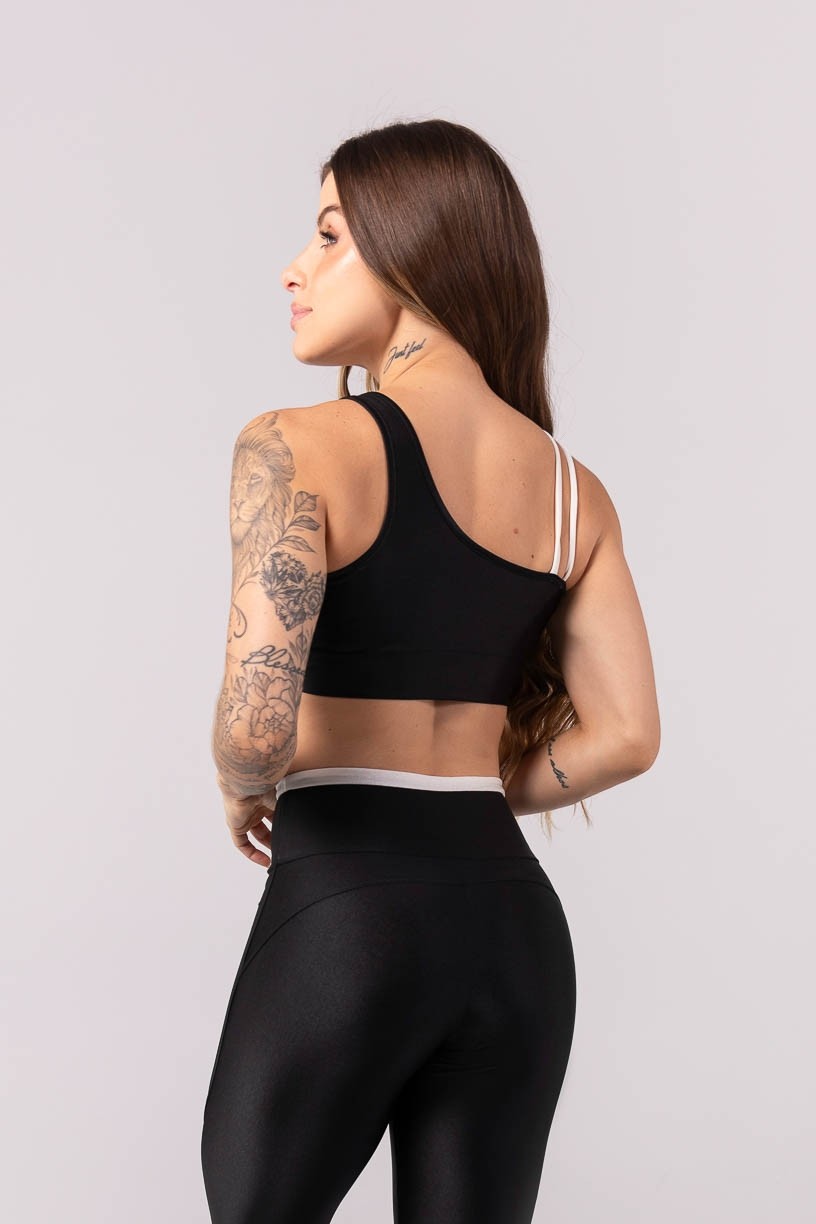 Top Assimétrico com Alças Duplas (Preto / Off-White) | Ref: K3749-A