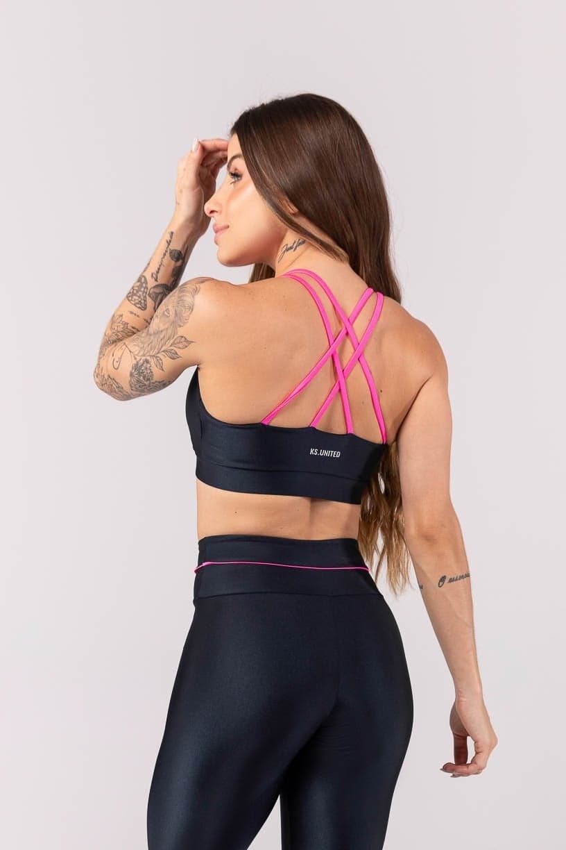 Top com Detalhe e Alças Duplas (Azul Marinho / Rosa) | Ref: K3916-A