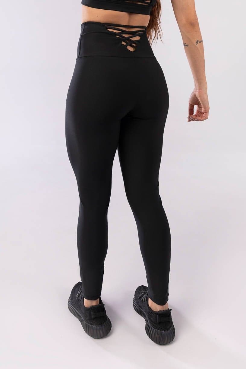 Calça Legging com Cós Trançado (Preto) | Ref: K3945-A