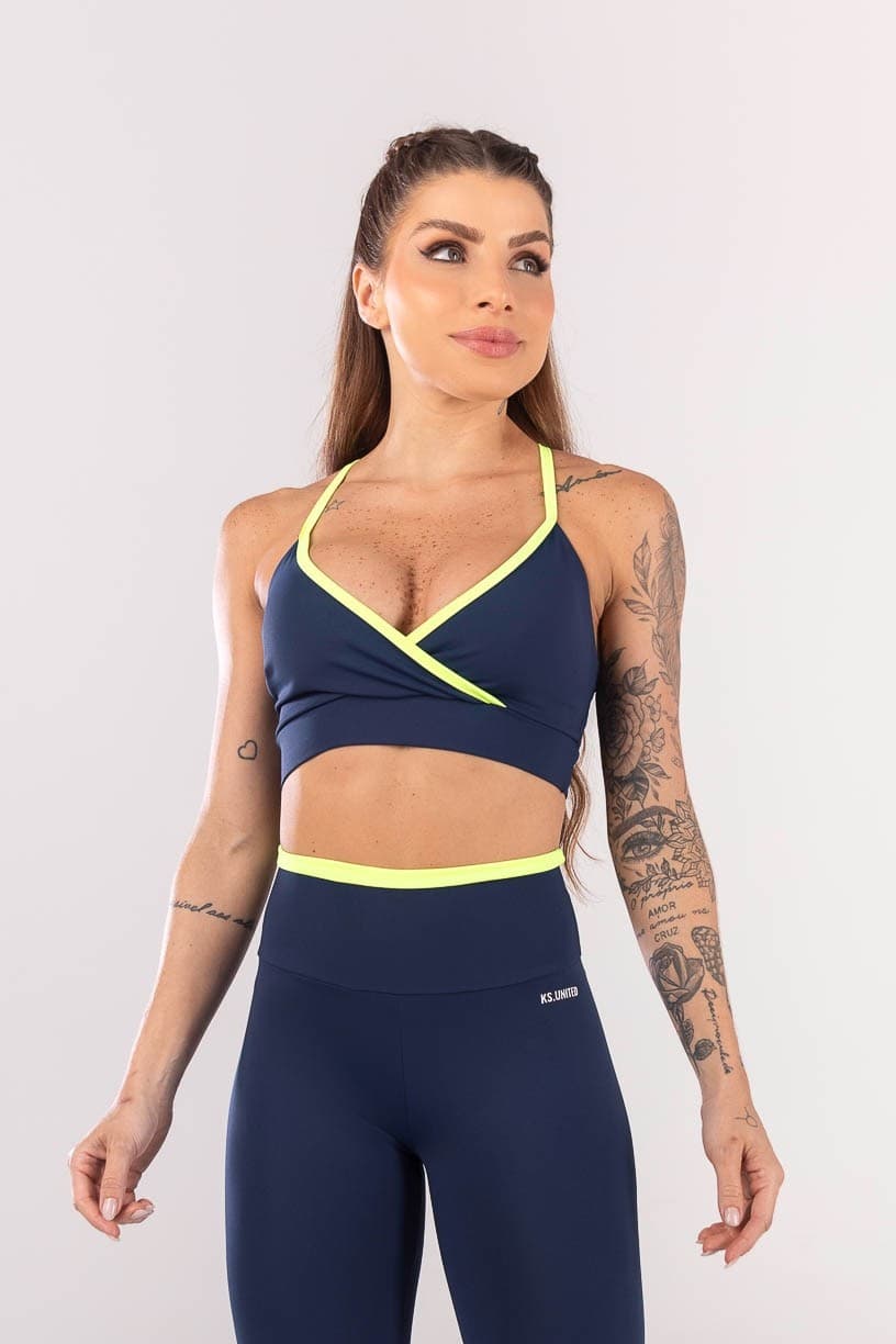 Top com Alças Transpassadas e Viés Vivo (Azul Marinho / Amarelo) | Ref: K3974-A