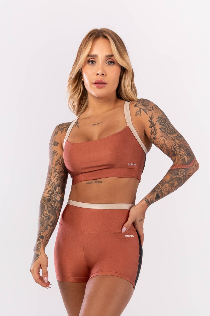 Top Tricolor com Alças Cruzadas (Cobre / Preto / Nude) | Ref: K4026-A