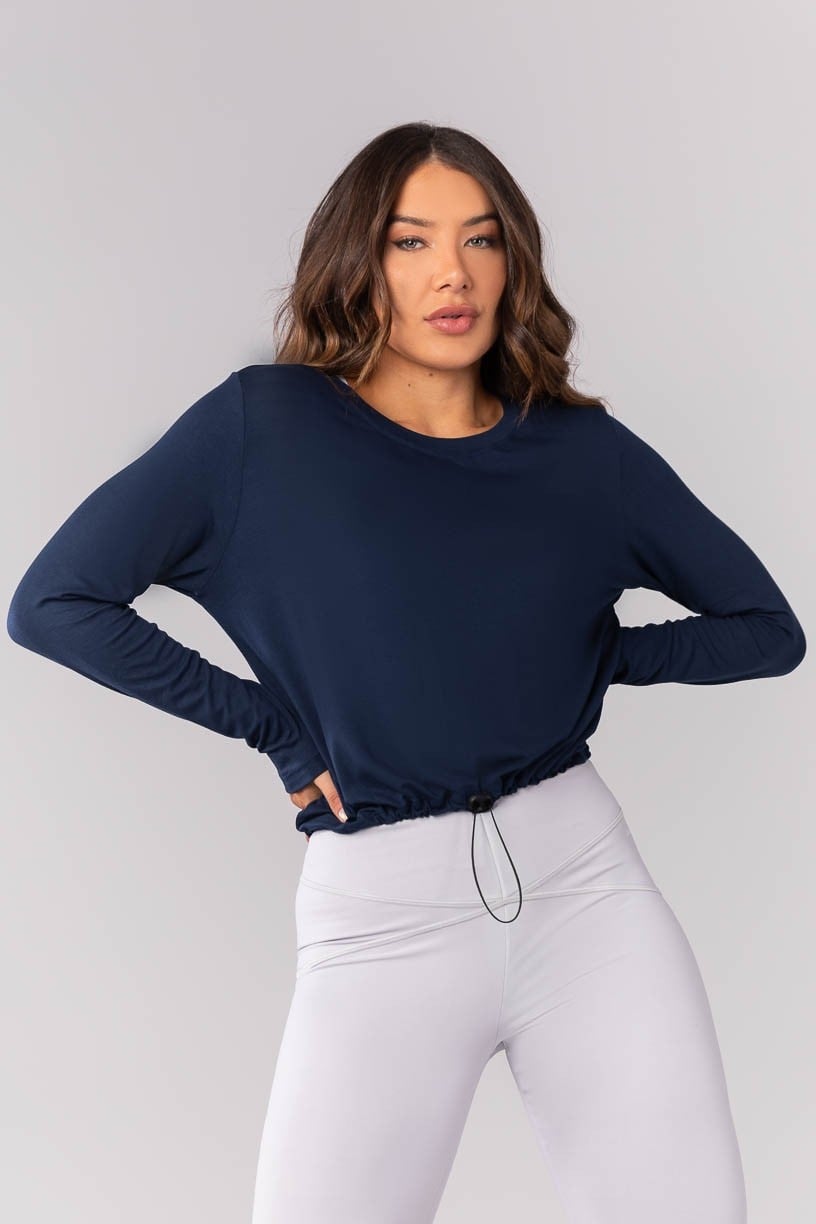 Blusa com Regulagem na Barra (Azul Marinho) | Ref: K4168-B