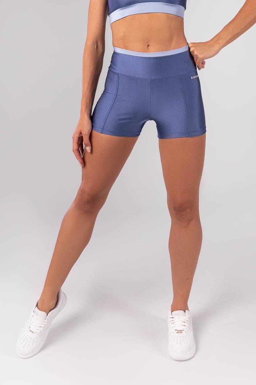 Short com Vira no Cós e Recorte (Azul / Azul Claro) | Ref: K4185-B