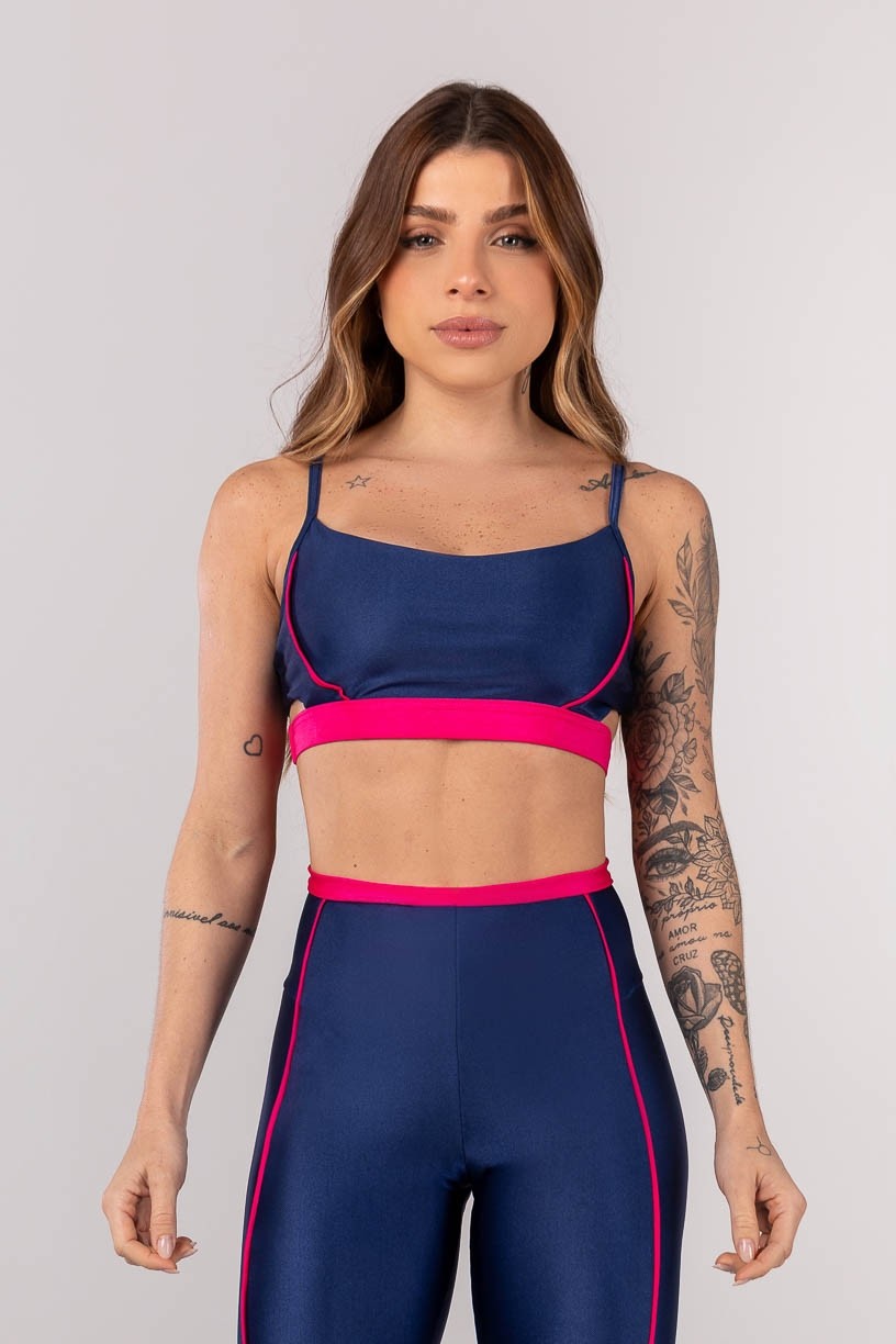 Top com Alças e Tira no Cós (Azul Marinho / Rosa Cereja) | Ref: K4012-C