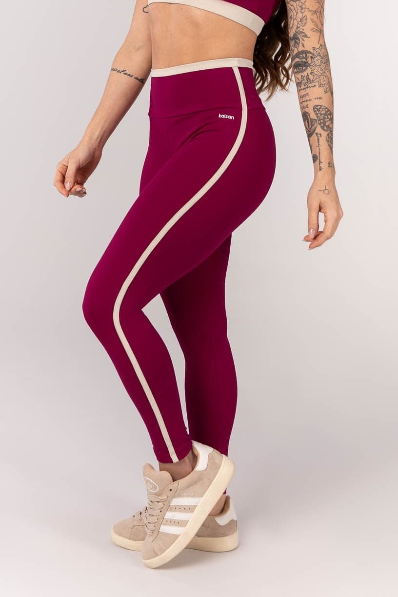 Calça Legging com Vira no Cós e Chapado Lateral (Açaí / Bege) | Ref: K4233-B