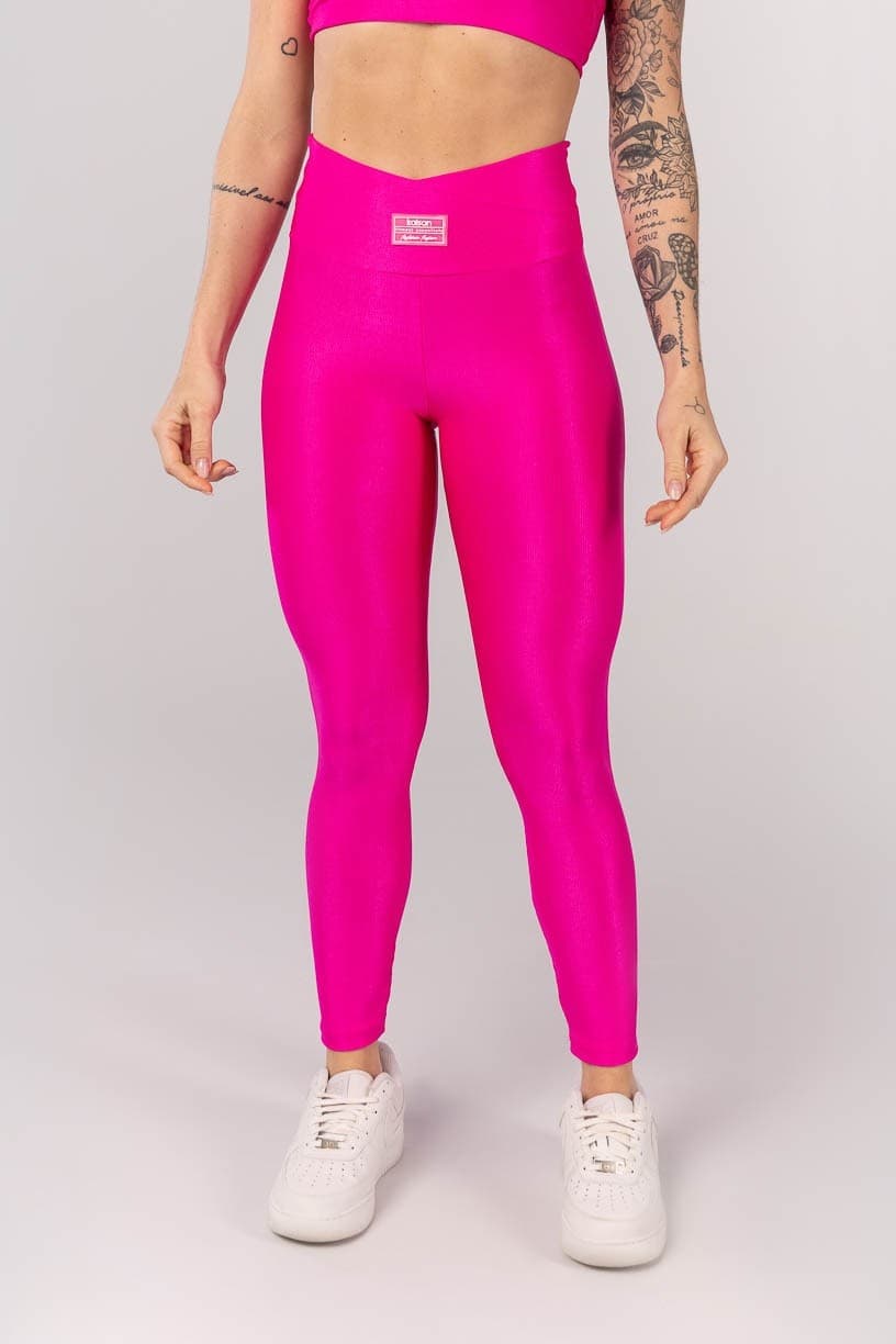 Calça Legging Canelada com Cós Transpassado (Rosa Pink) | Ref: K4251-A