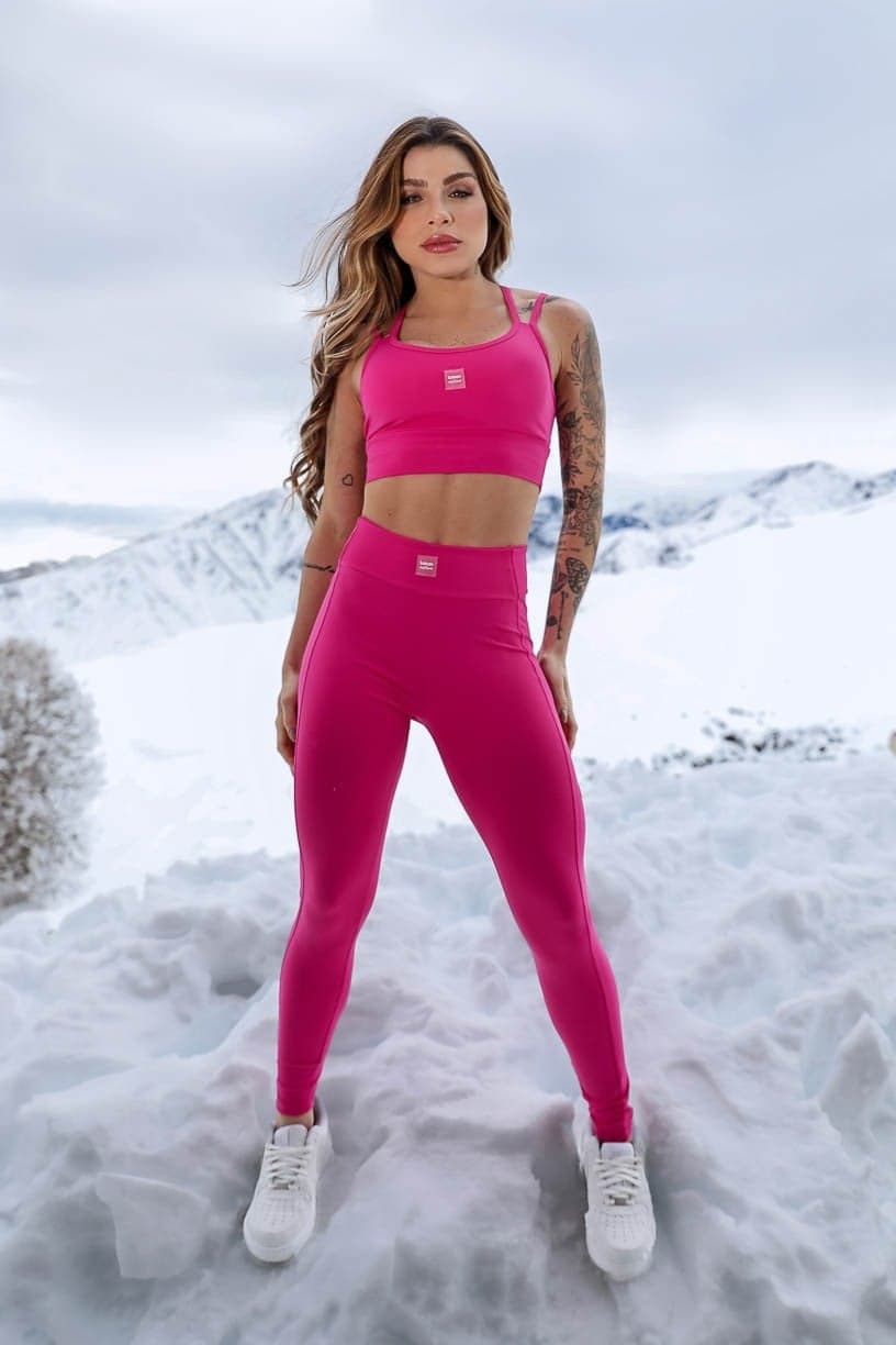 Calça Legging com Recortes e Emborrachado (Rosa Choque) | Ref: K4266-C