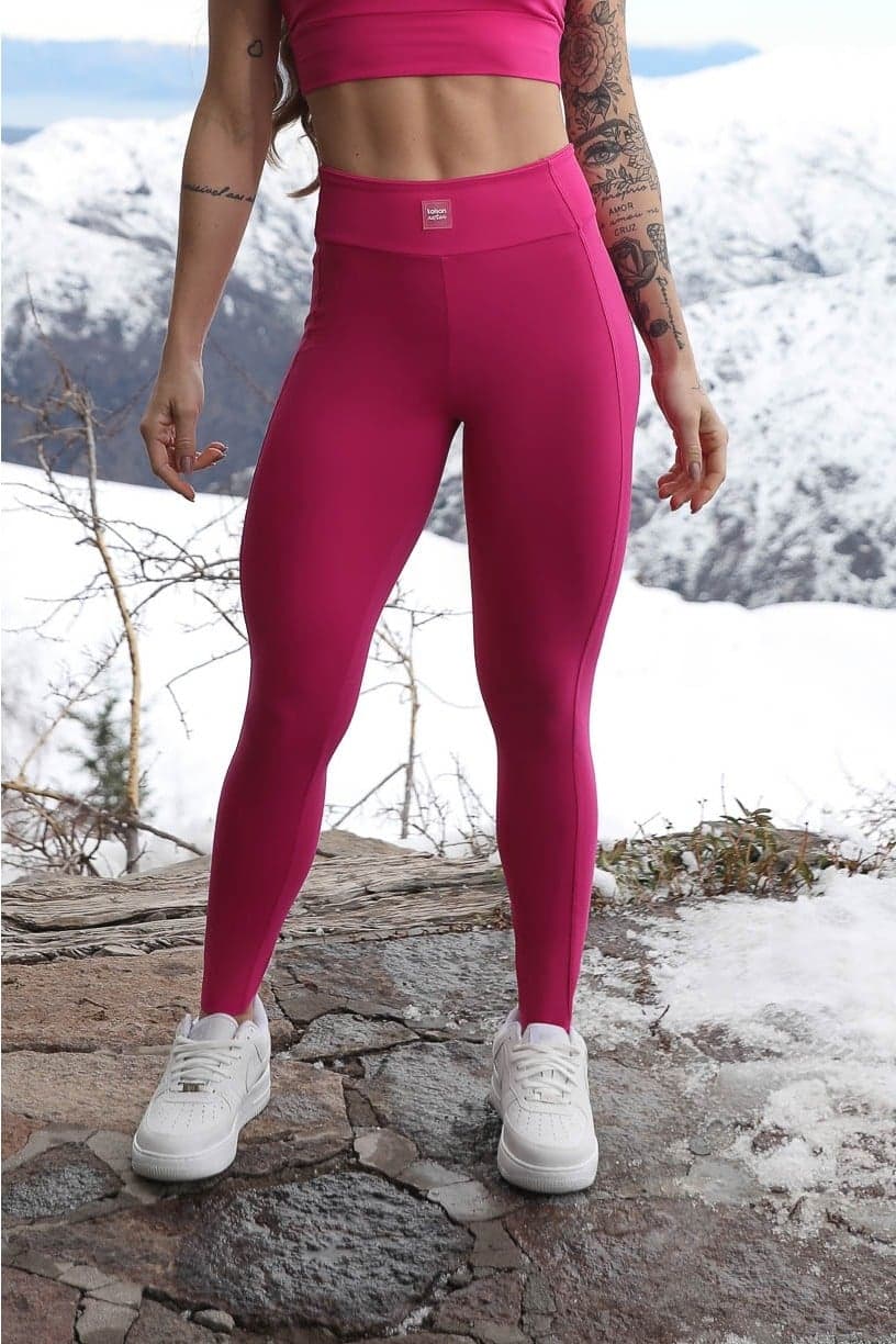 Calça Legging com Recortes e Emborrachado (Rosa Choque) | Ref: K4266-C