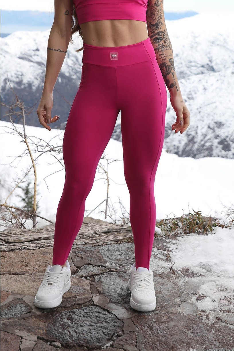 Calça Legging com Recortes e Emborrachado (Rosa Choque) | Ref: K4266-C
