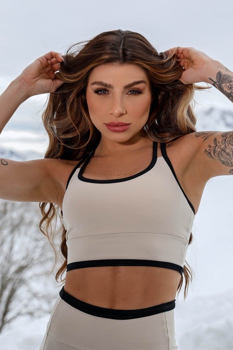 Top com Alças Duplas e Vira no Cós (Preto / Bege) | Ref: K4273-A