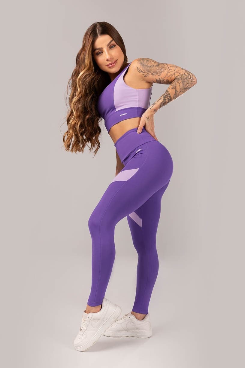 Calça Legging Bicolor com Recortes (Violeta / Lilás) | Ref: K4011-C