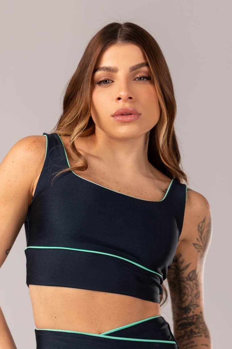 Top com Vivo no Cós Transpassado (Azul Escuro / Verde Turquesa) | Ref: K4241-B