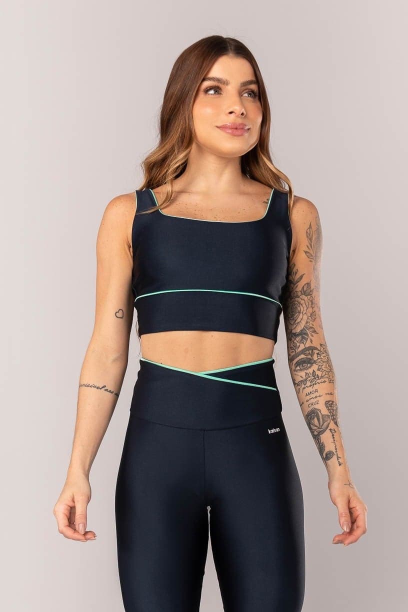 Top com Vivo no Cós Transpassado (Azul Escuro / Verde Turquesa) | Ref: K4241-B