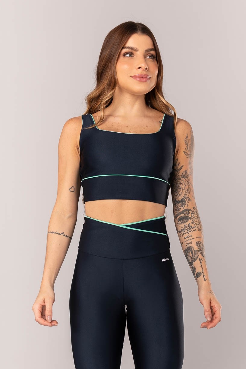 Top com Vivo no Cós Transpassado (Azul Escuro / Verde Turquesa) | Ref: K4241-B