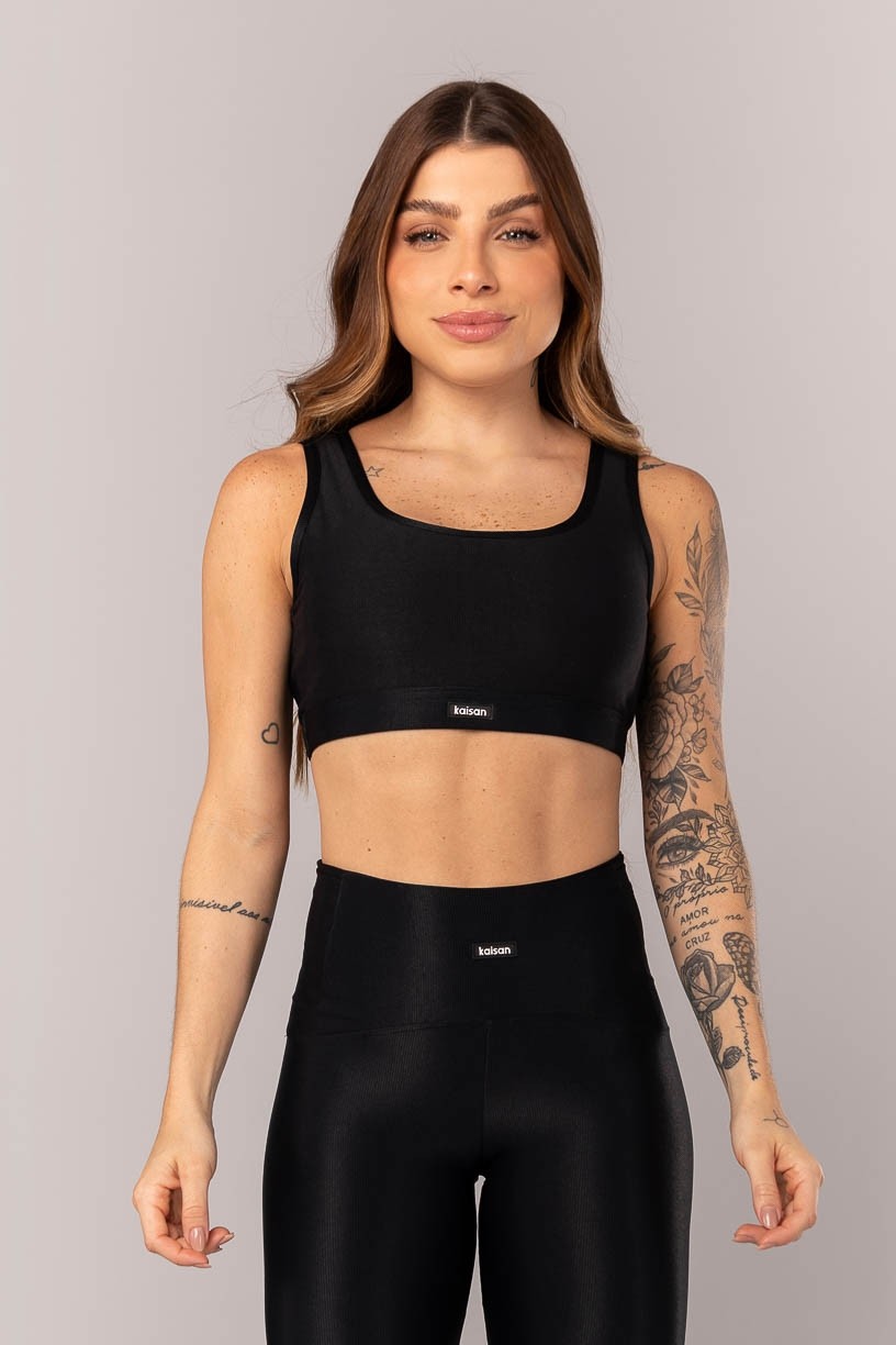 Top Canelado com Tiras nas Costas (Preto) | Ref: K4336-A