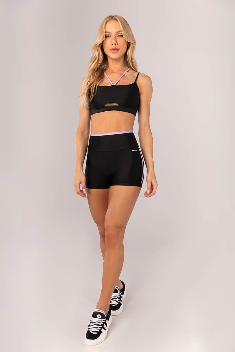 Short com Vira e Vivo (Preto / Lilás) | Ref: K4372-B