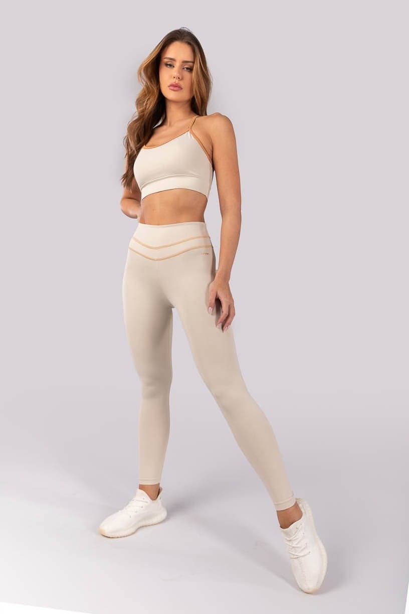 Calça Legging com Cobertura no Cós (Bege / Caramelo) | Ref: K4390-A