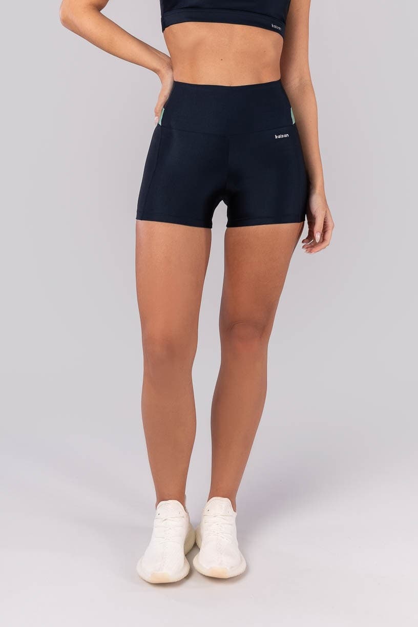 Short com Recorte no Cós (Azul Escuro / Verde Claro) | Ref: K4156-C