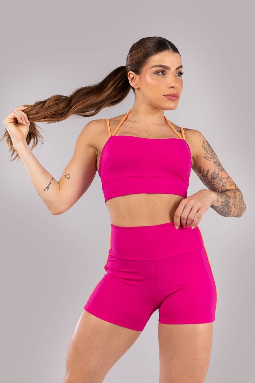 Short com Vivo Contrastante (Rosa Choque / Laranja Claro) | Ref: K4426-B