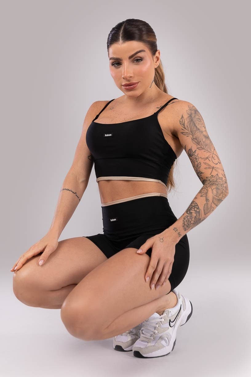 Short com Vira no Cós (Preto / Bege) | Ref: K4437-A