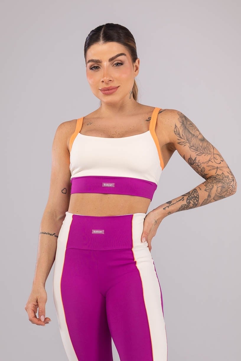 Top Tricolor com Alças Largas (Off-White / Roxo / Laranja Claro) | Ref: K4186-B