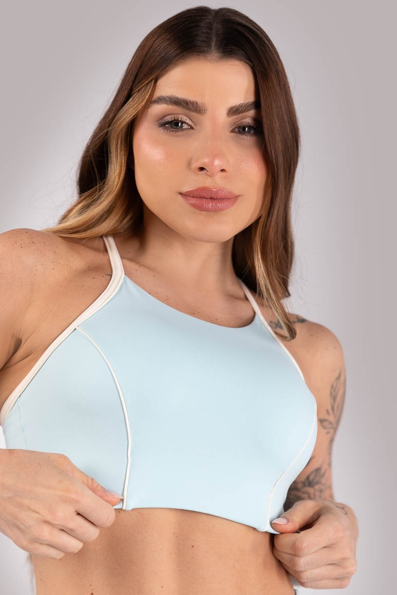 Top com Decote Alto e Vivo (Azul Bebê / Off-White) | Ref: K4427-B