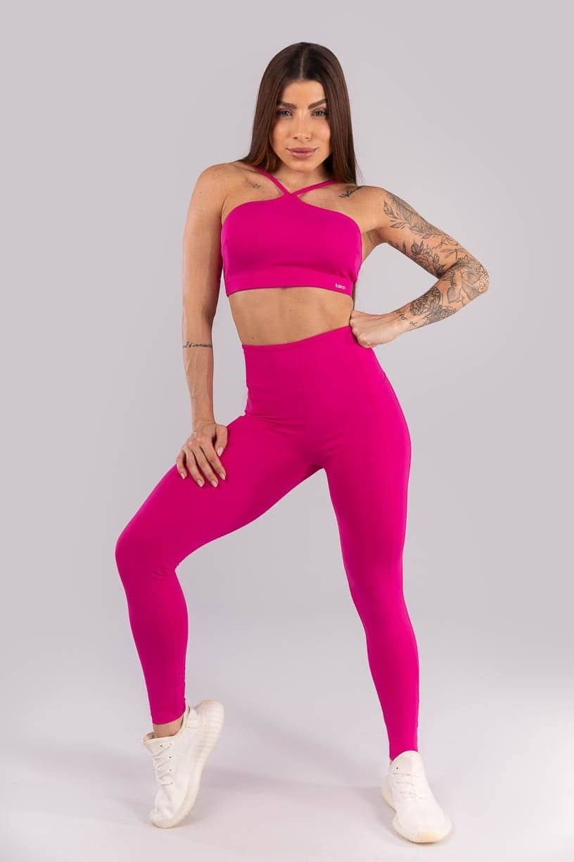 Calça Legging com Recortes e Viés Na Cintura (Rosa Choque) | Ref: K4445-C