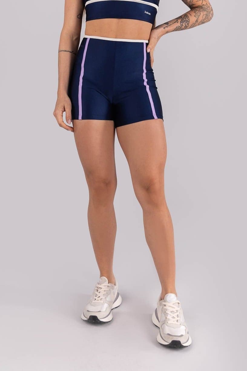 Short Tricolor com Chapados (Azul Marinho / Lilás / Off-White) | Ref: K4463-A