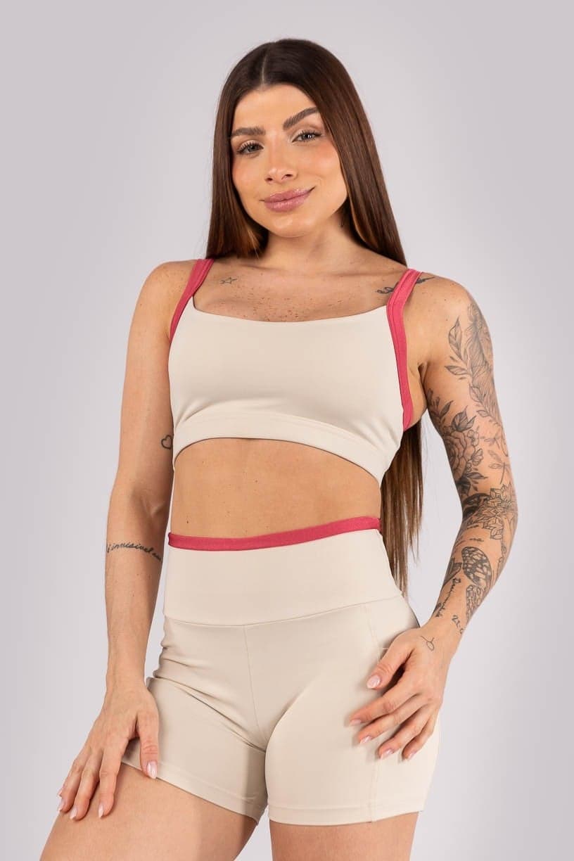 Short com Blsos e Detalhe no Cós (Bege / Rosa) | Ref: K4468-A