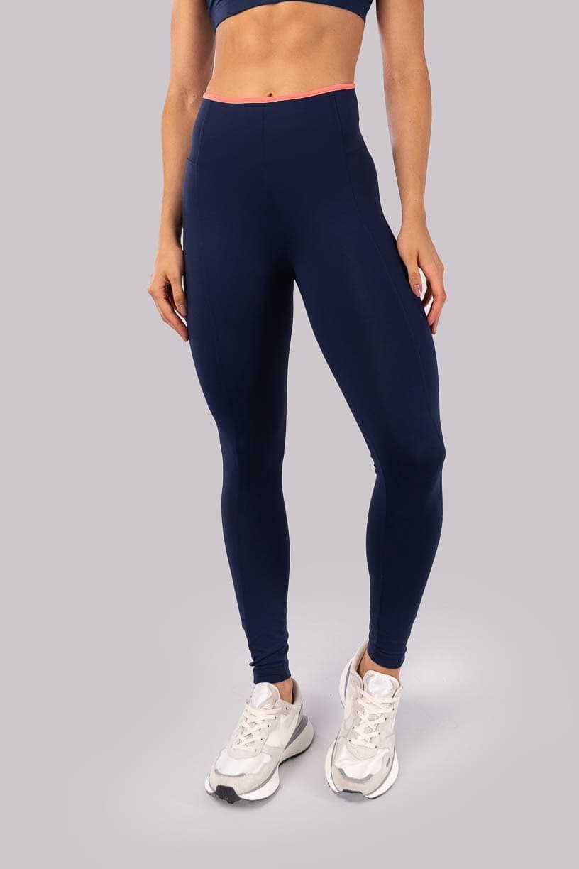 Calça Legging com Recortes e Viés na Cintura (Azul Marinho / Aquarela) | Ref: K4515-A