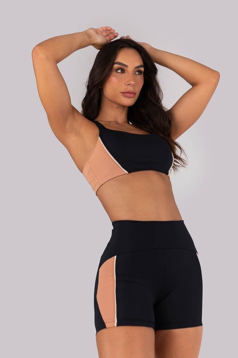 Short com Recortes e Vivo (Preto / Nude) | Ref: K4559-A