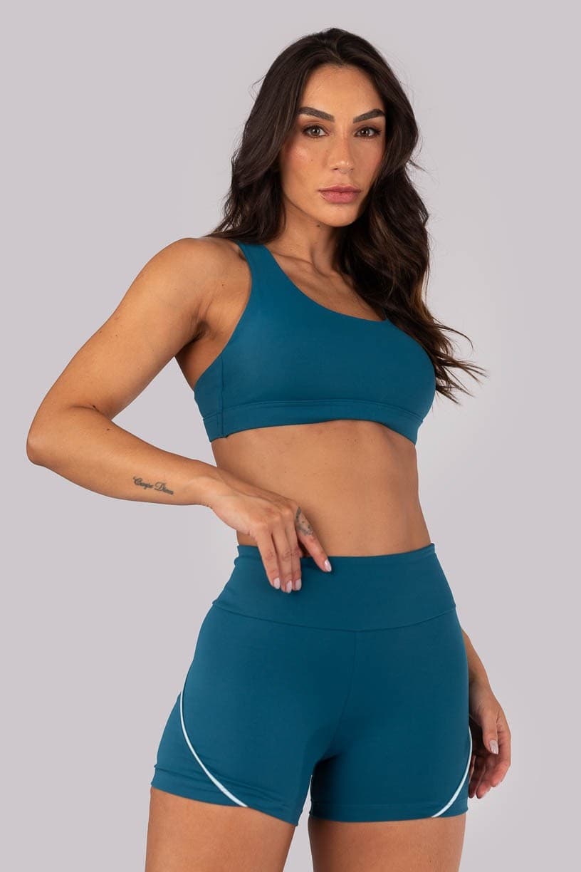 Short com Vivo Contrastantes e Bolso no Cós (Azul Petróleo / Azul Bebê) | Ref: K4562-C