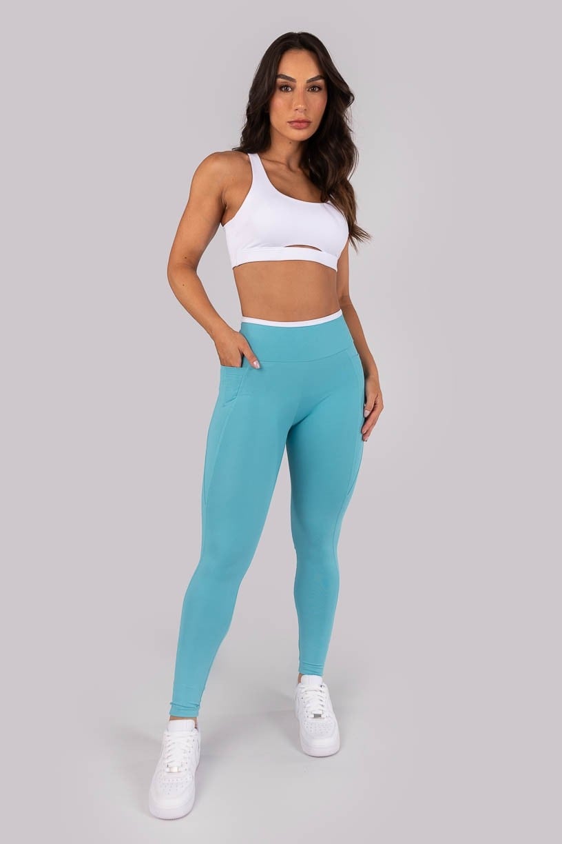 Calça Legging com Bolsos e Cós de Vira (Brisa / Branco) | Ref: K4567-B
