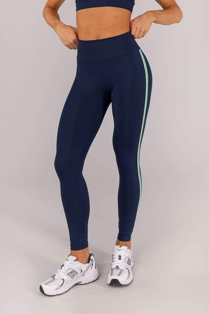 Calça Legging Tricolor com Vivo no Chapado (Azul Marinho / Verde Menta / Off-White) | Ref: K4595-A