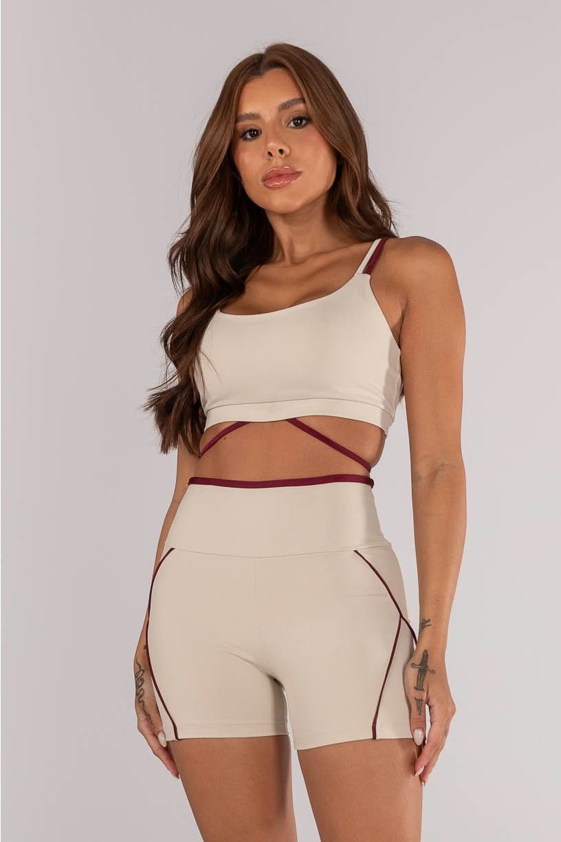 Top Duo Tecido com Alça e Tira Colorida (Off-White / Vinho) | Ref: K4614-A