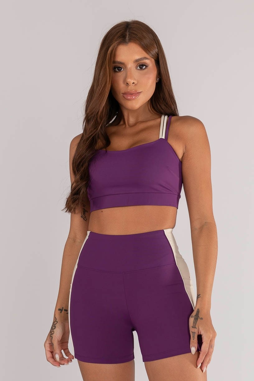 Top Mix de Tecidos com Alças Em Rolotê (Ametista / Off-White / Pérola) | Ref: K4635-A