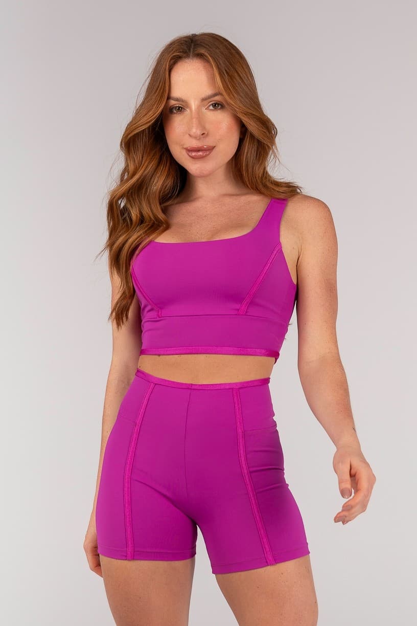 Top Mix de Tecidos com Alças Largas e Chapadoa (Rosa Fúcsia / Rosa Escuro) | Ref: K4664-A