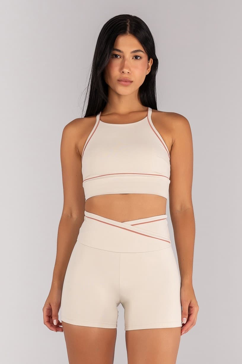 Top Halter com Vivo Contrastante nas Alças (Off-White / Telha) | Ref: K4685-A