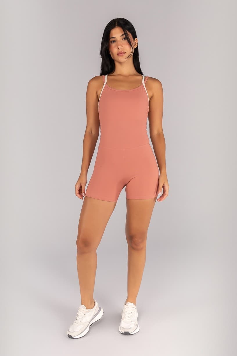 Macaquinho com Alças Duplas Contrastantes (Telha / Off-White) | Ref: K4700-B