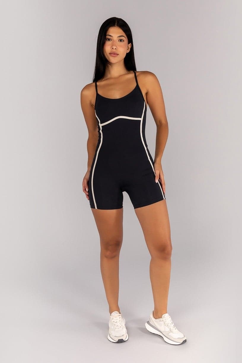 Macaquinho sem Gancho com Alças Cruzadas (Preto / Off-White) | Ref: K4701-B