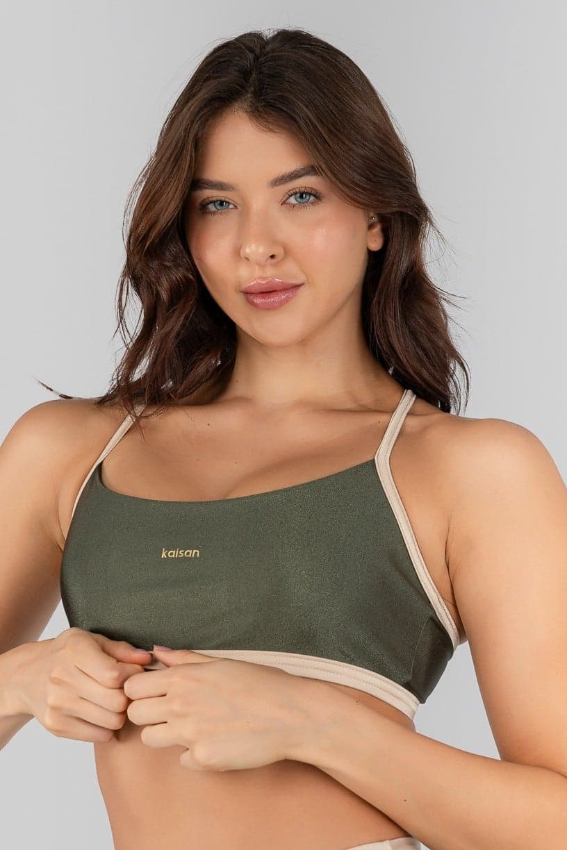 Top com Alças Reguláveis Cruzadas (Verde Militar / Champagne) | Ref: K4329-C