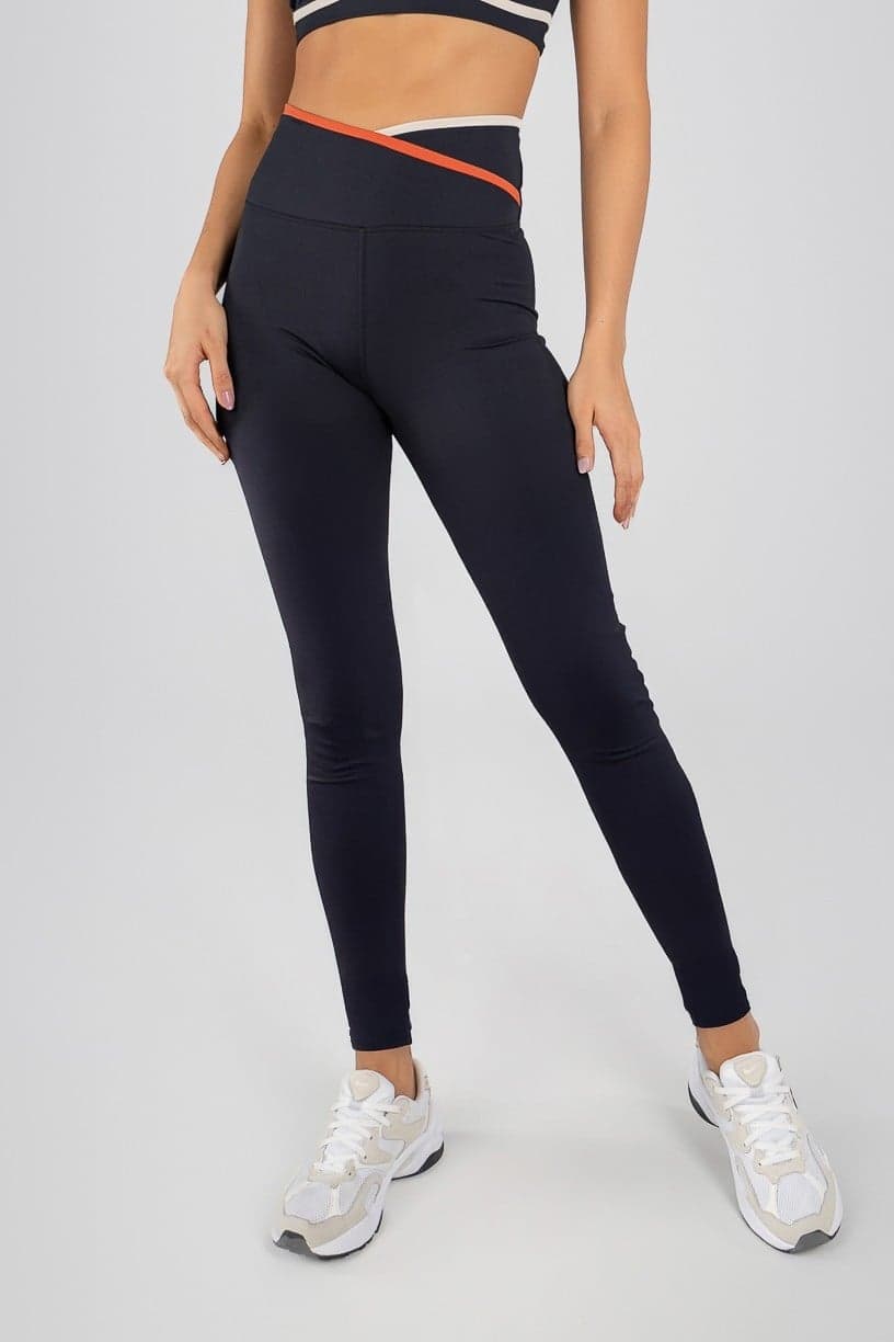 Calça Legging Mix com Cós Transpassado com Duo Vira (Preto / Cobre / Off-White) | Ref: K4722-A