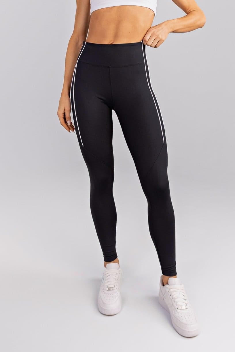 Calça Legging com Vivos Duplos Coloridos (Preto / Branco) | Ref: K4748-B