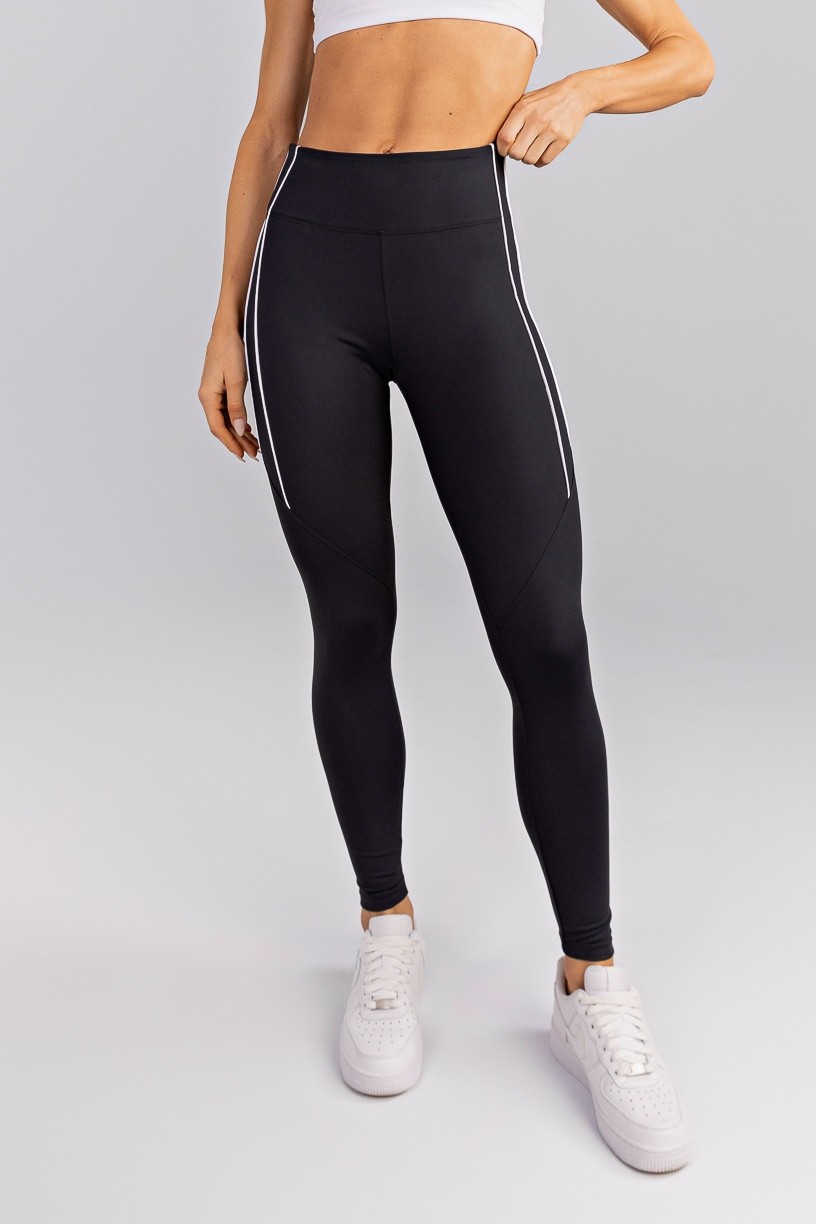 Calça Legging com Vivos Duplos Coloridos (Preto / Branco) | Ref: K4748-B