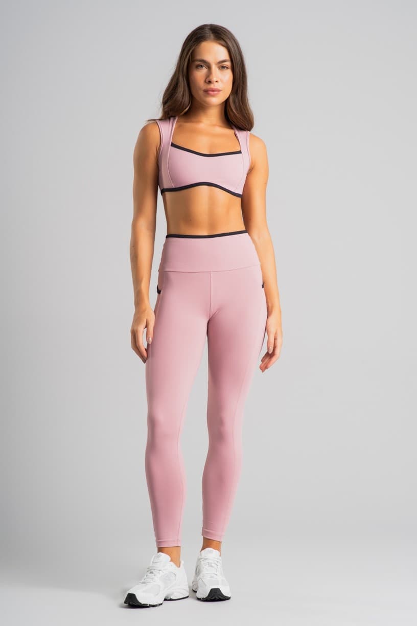Calça Legging com Bolsos e Cós Contrastante (Blush / Preto) | Ref: K4831-B